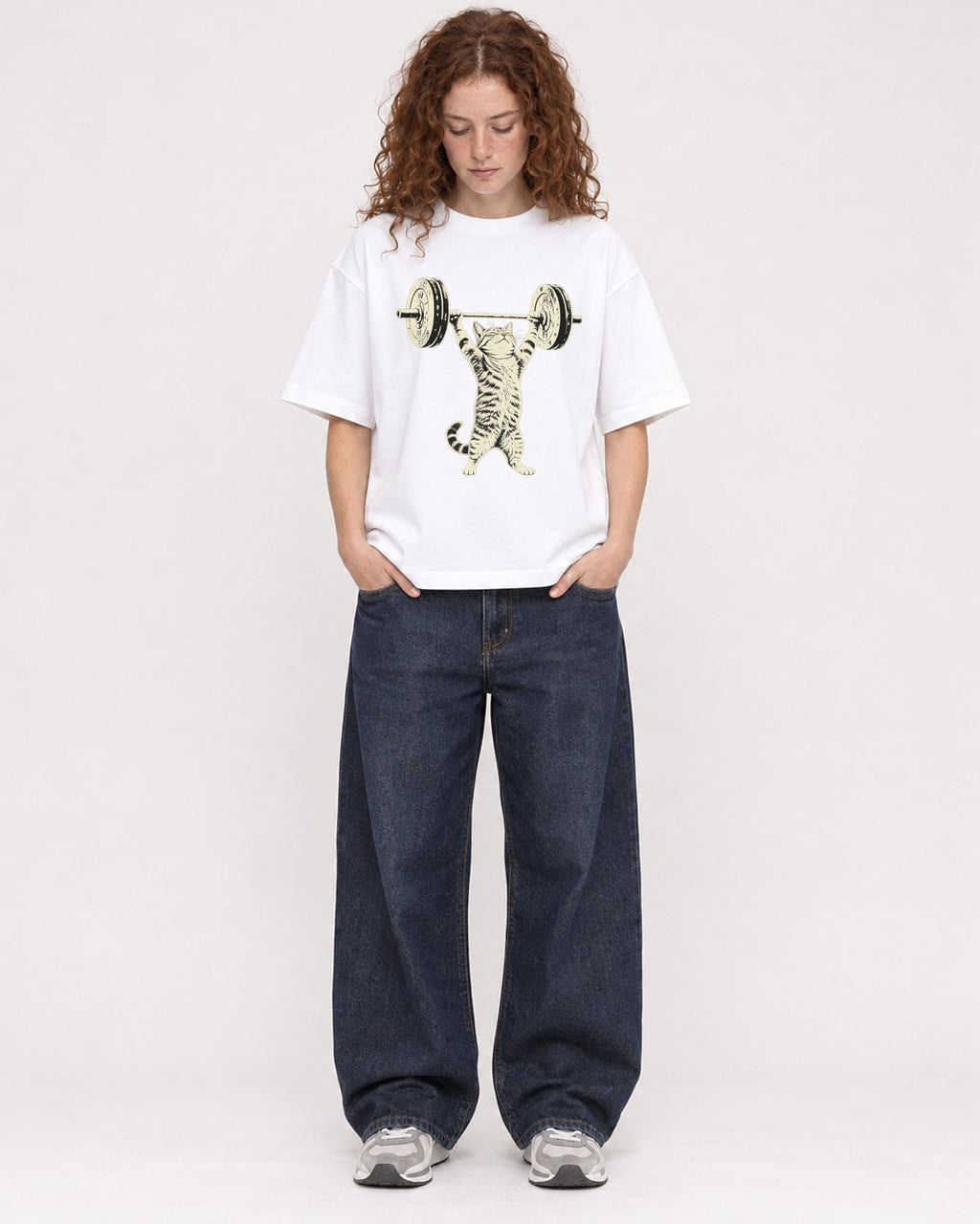 Mockup Boxy Heavyweight Tee White female full-body 09