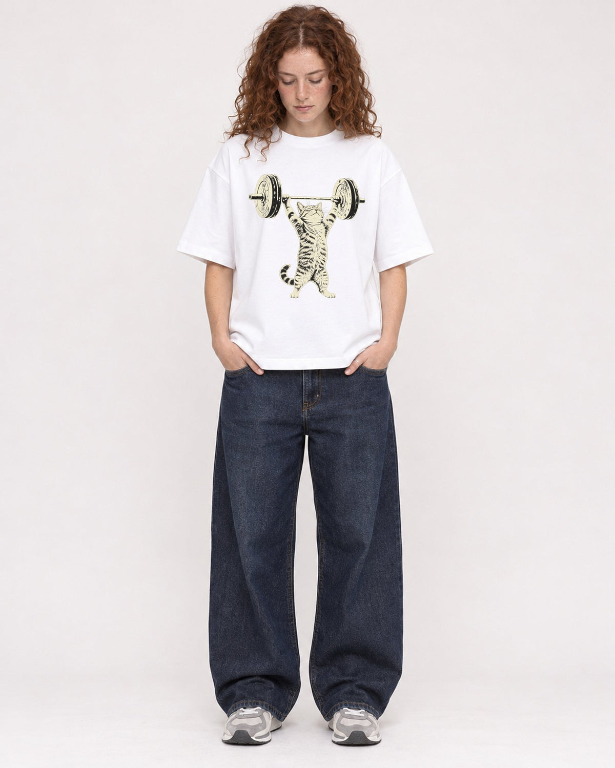 Mockup Boxy Heavyweight Tee White female full-body 09