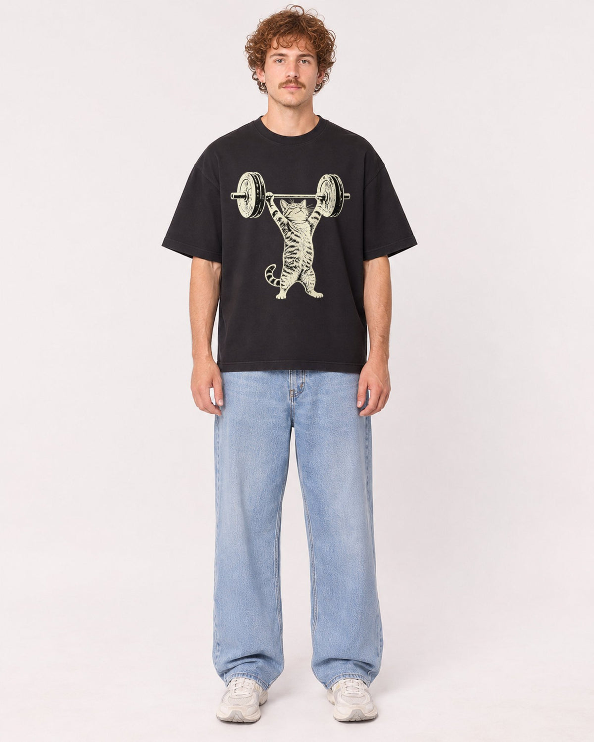 Mockup Boxy Heavyweight Tee Black male full-body 09