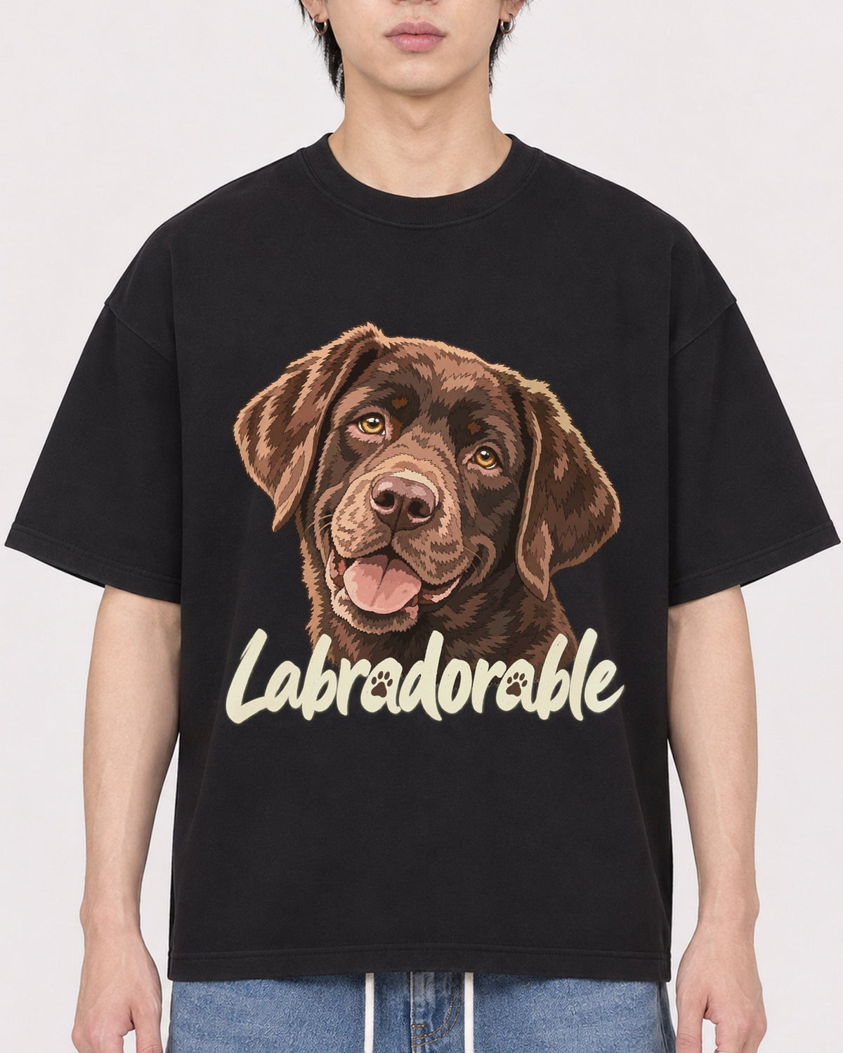 Mockup Boxy Heavyweight Tee Black male close-up 11