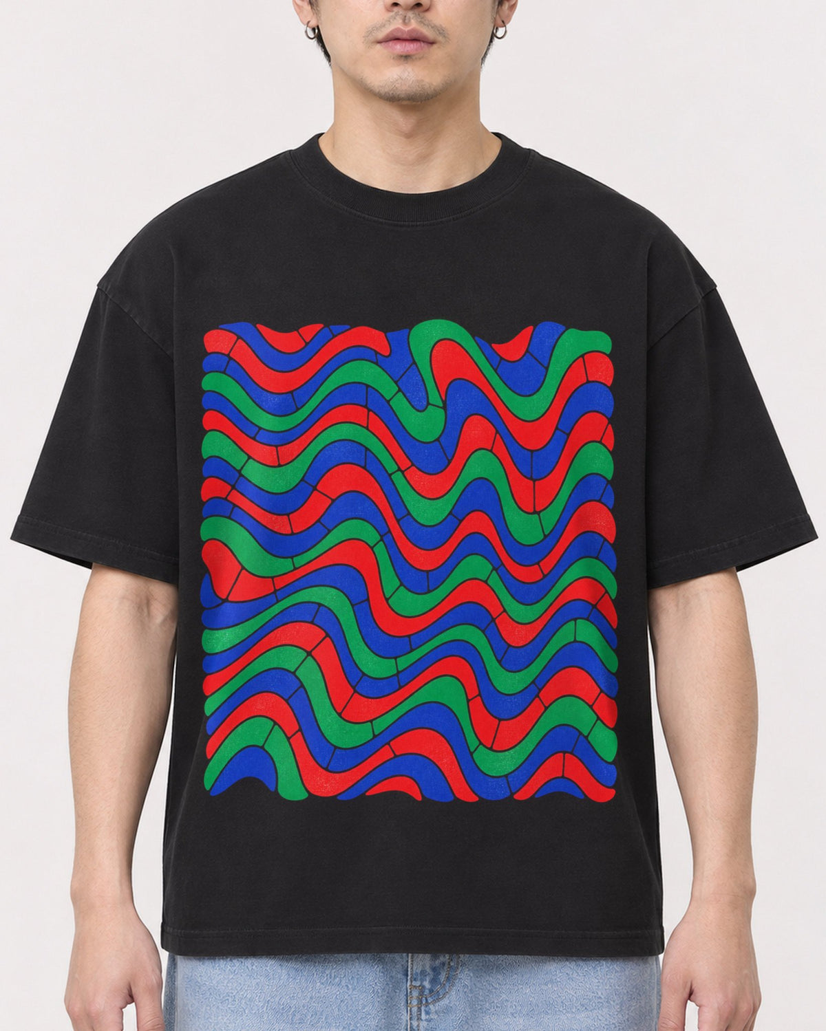 Mockup Boxy Heavyweight Tee Black male close-up 13