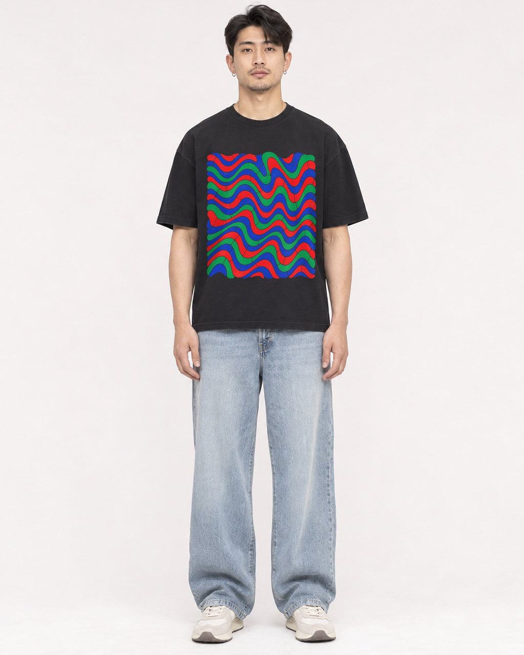 Mockup Boxy Heavyweight Tee Black male full-body 13