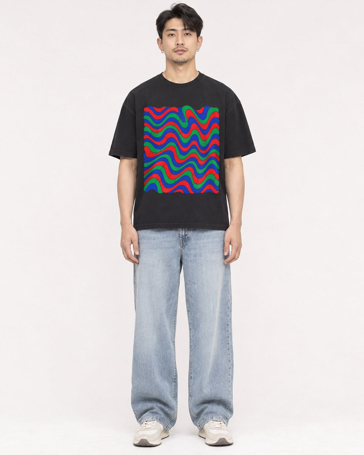 Mockup Boxy Heavyweight Tee Black male full-body 13