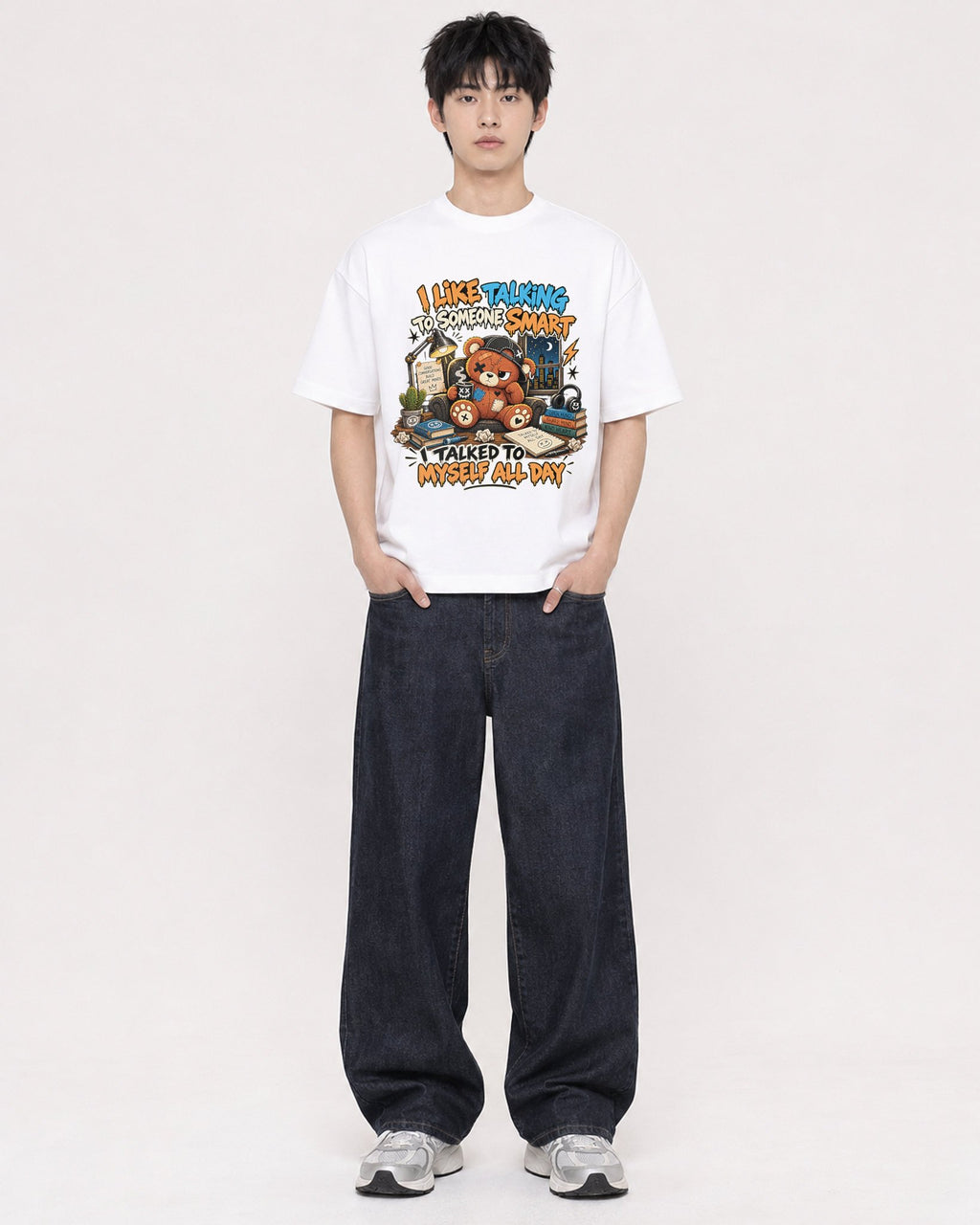 Mockup Boxy Heavyweight Tee White male full-body 01