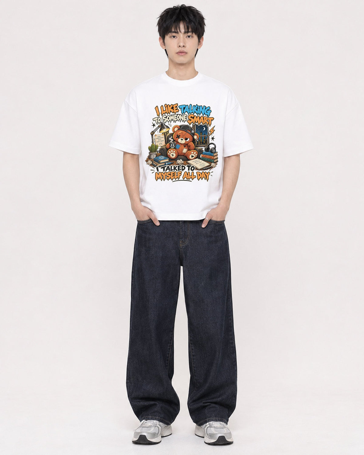 Mockup Boxy Heavyweight Tee White male full-body 01