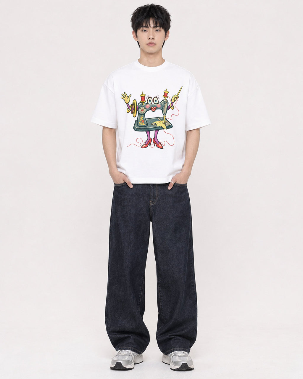 Mockup Boxy Heavyweight Tee White male full-body 01