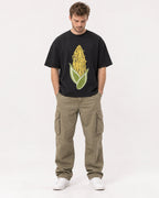 Mockup Boxy Heavyweight Tee Black male full-body 08