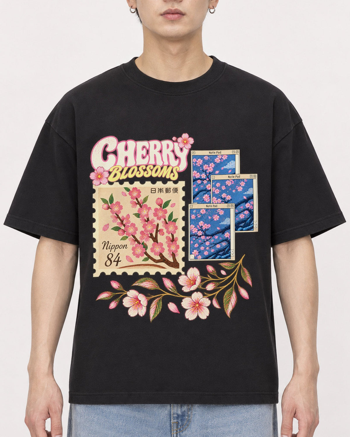Mockup Boxy Heavyweight Tee Black male close-up 01
