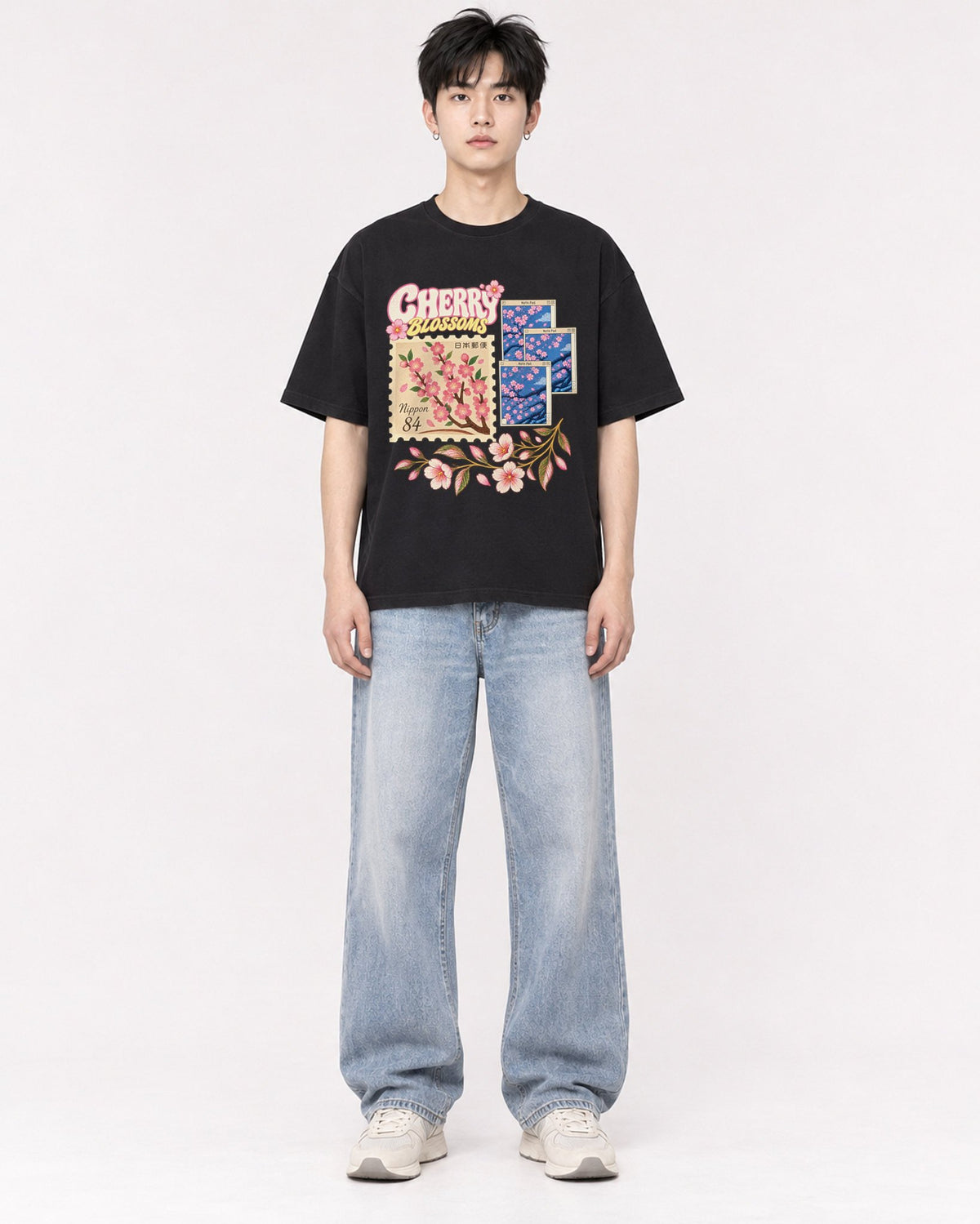 Mockup Boxy Heavyweight Tee Black male full-body 01