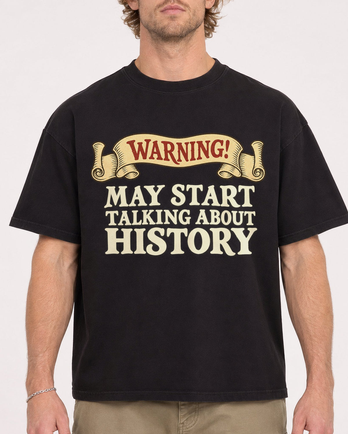 Mockup Boxy Heavyweight Tee Black male close-up 28