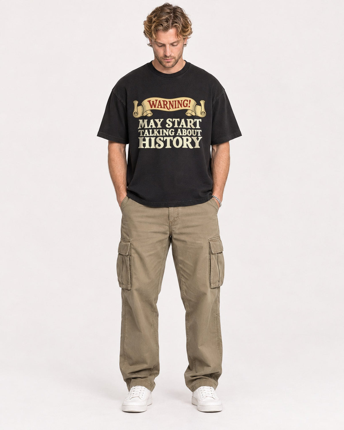 Mockup Boxy Heavyweight Tee Black male full-body 28