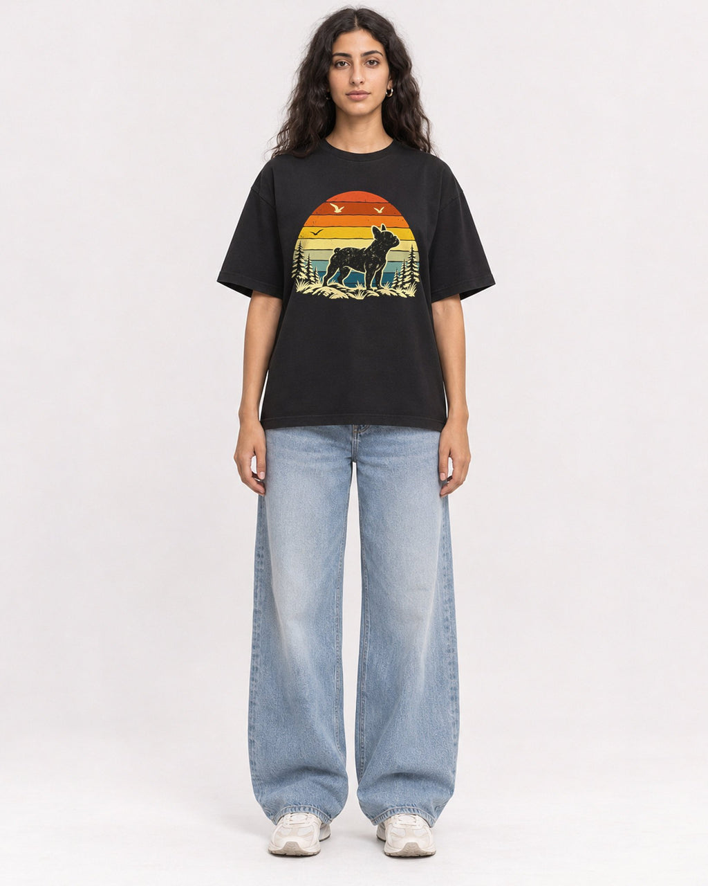 Mockup Boxy Heavyweight Tee Black female full-body 07