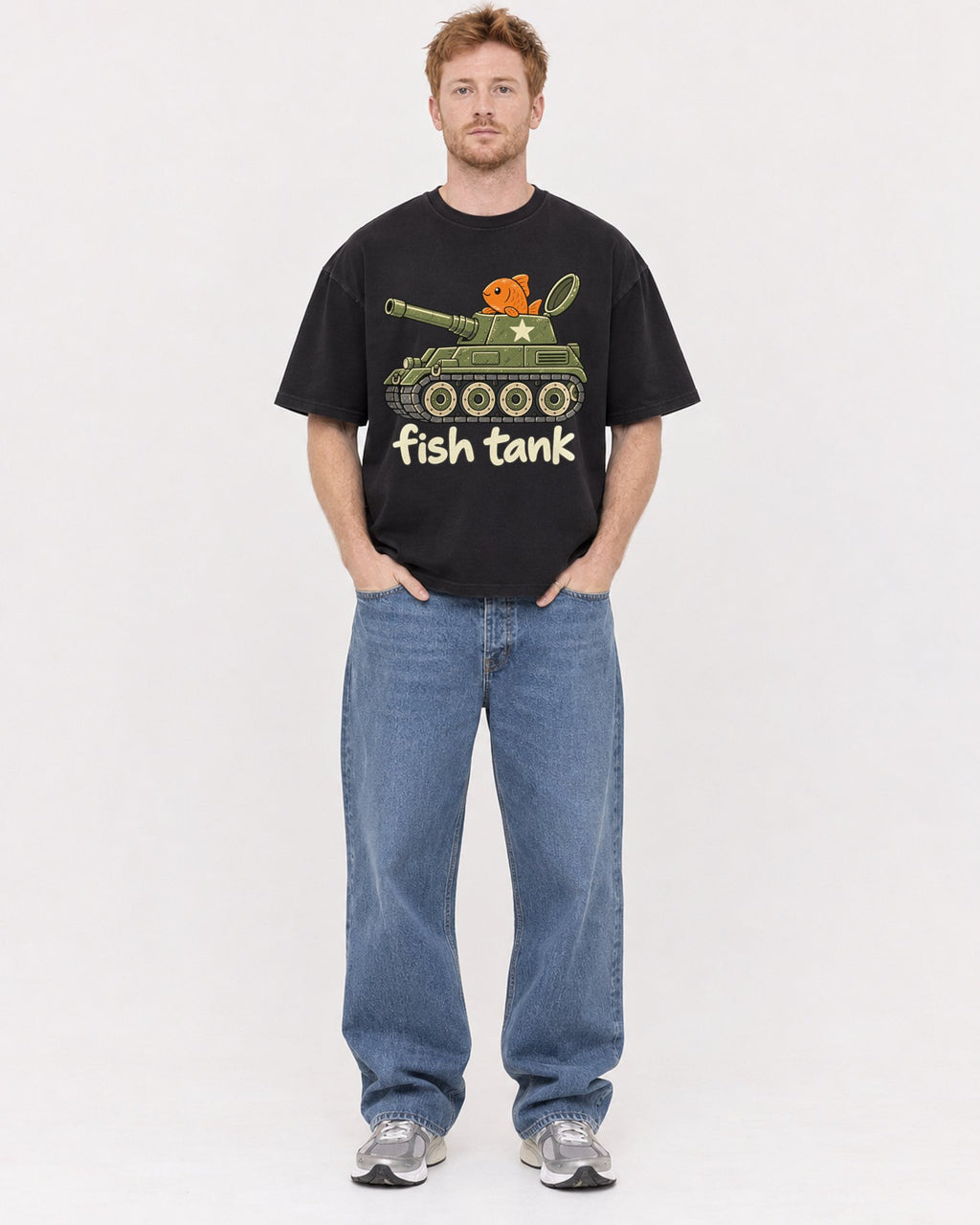 Mockup Boxy Heavyweight Tee Black male full-body 38