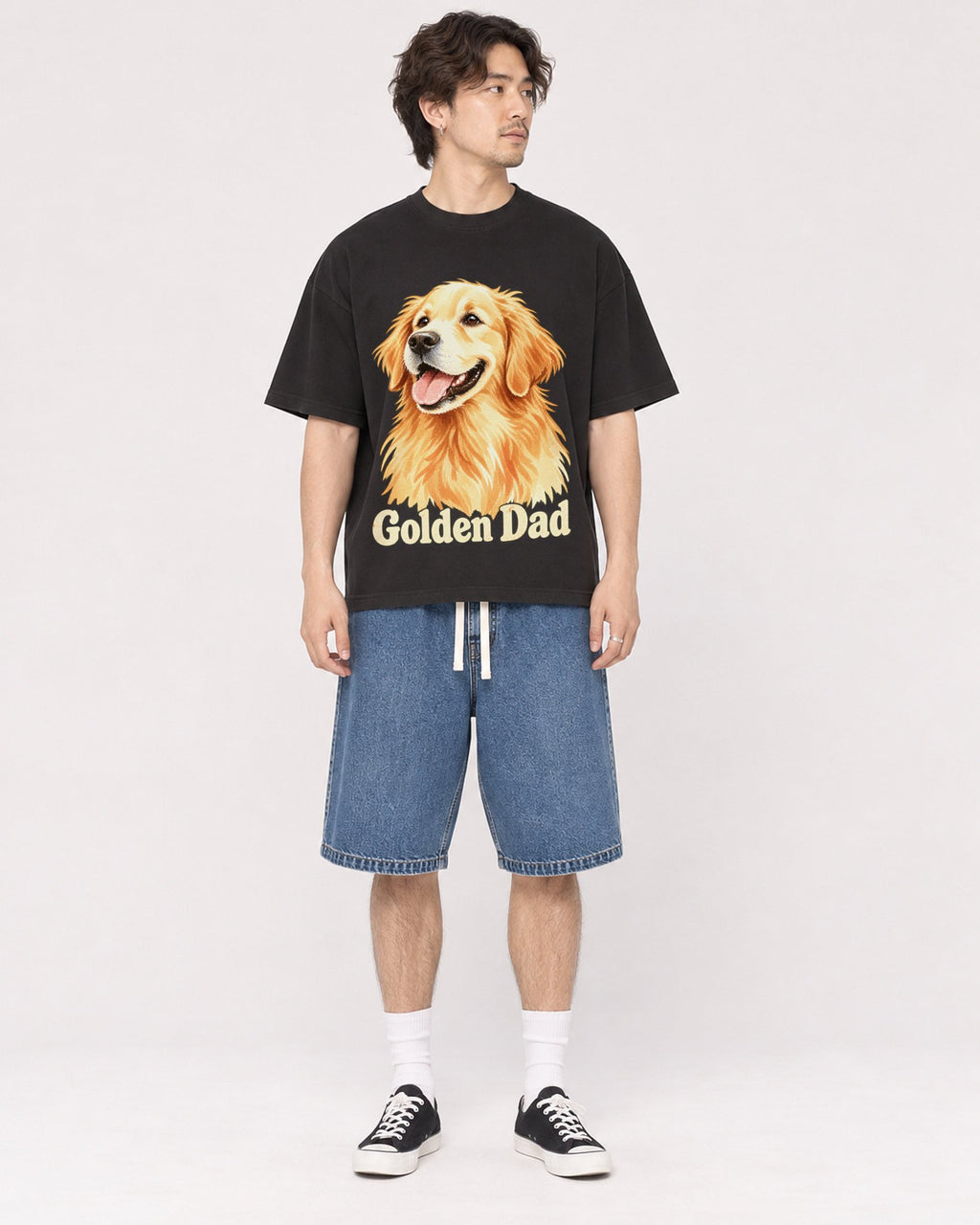 Mockup Boxy Heavyweight Tee Black male full-body 03