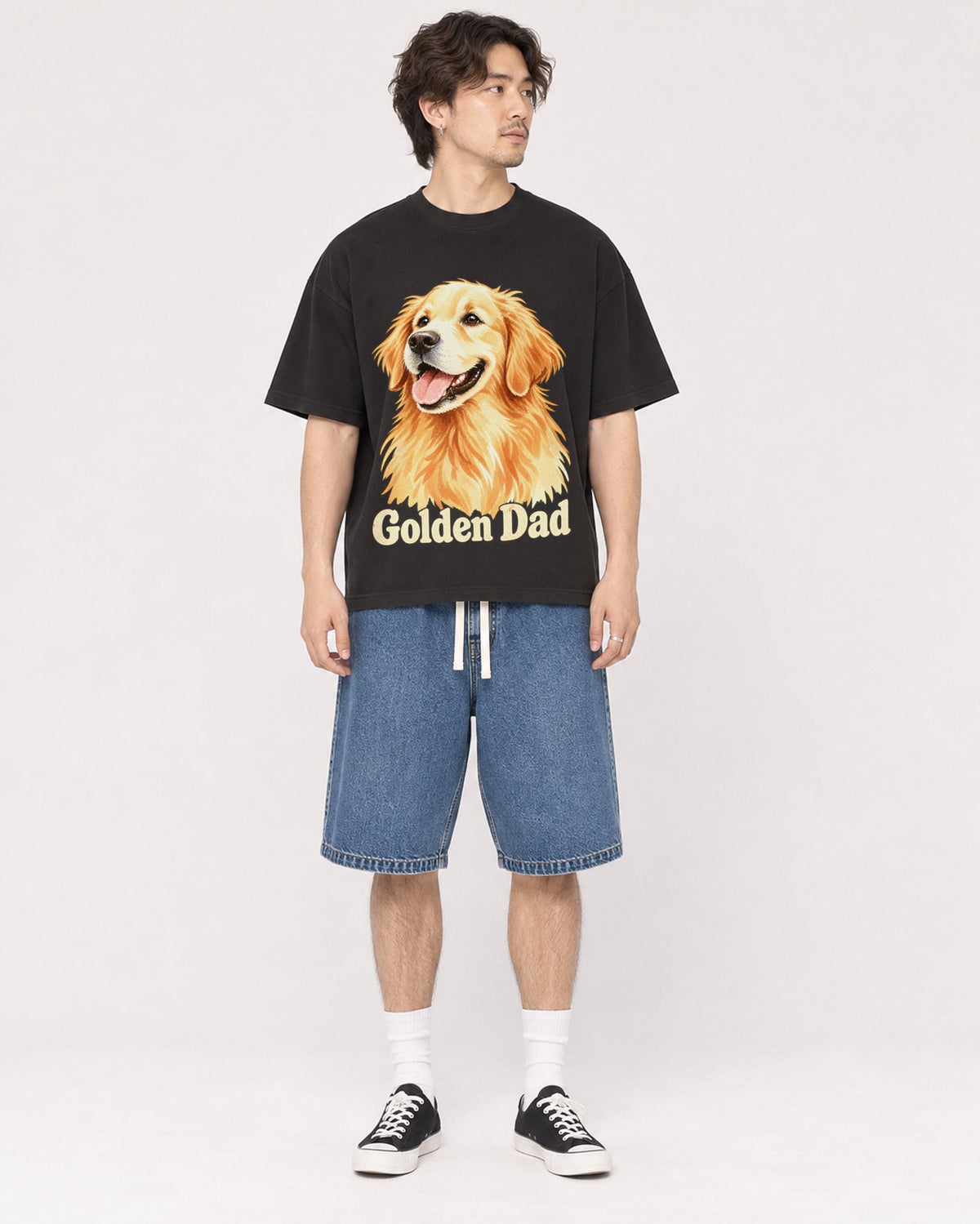Mockup Boxy Heavyweight Tee Black male full-body 03
