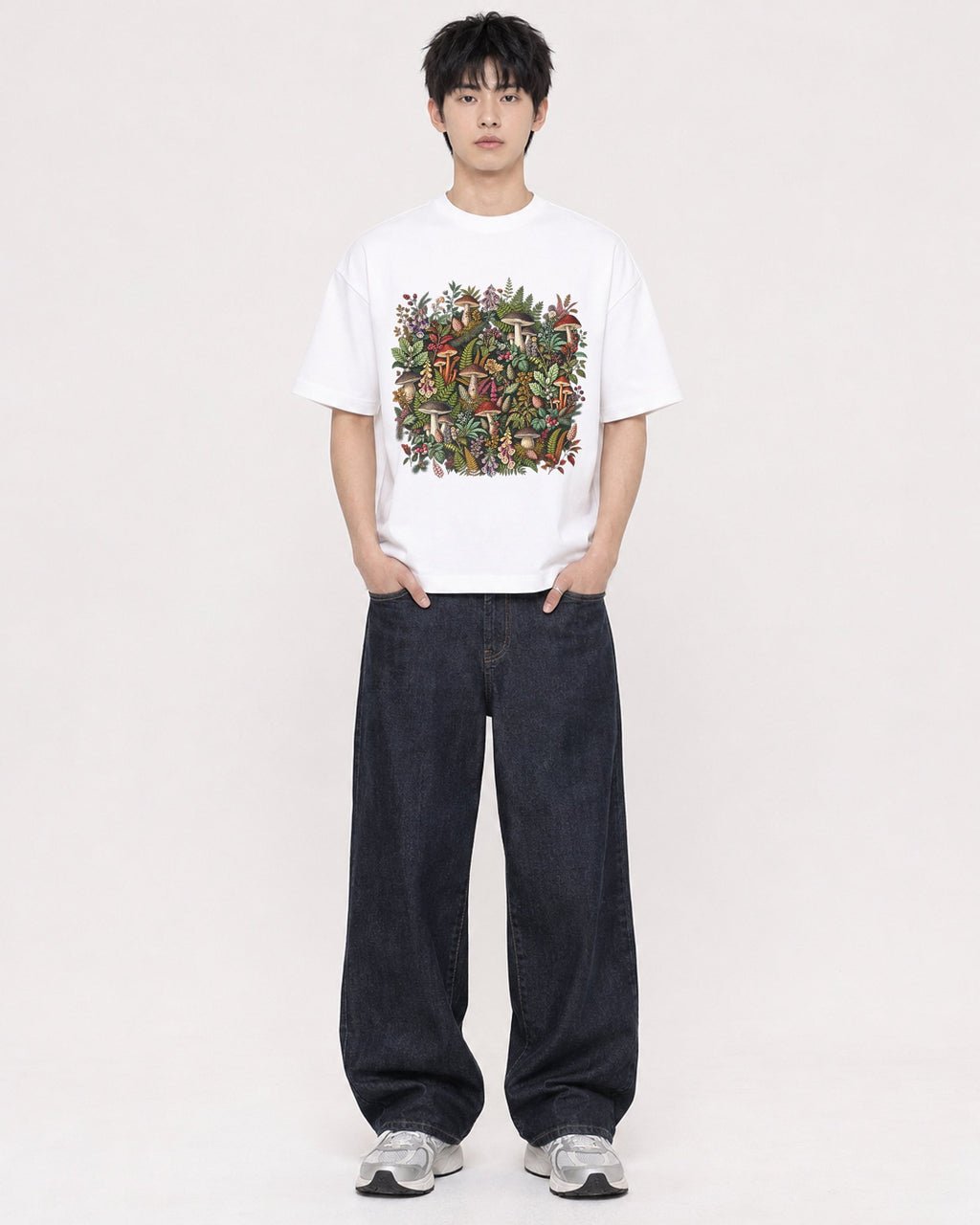 Mockup Boxy Heavyweight Tee White male full-body 01