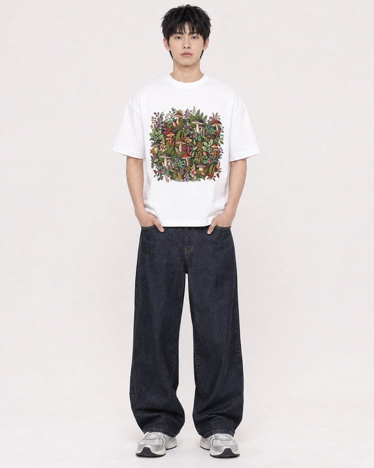 Mockup Boxy Heavyweight Tee White male full-body 01