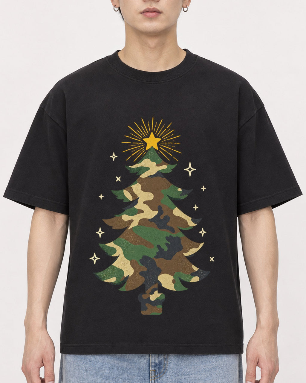 Mockup Boxy Heavyweight Tee Black male close-up 01