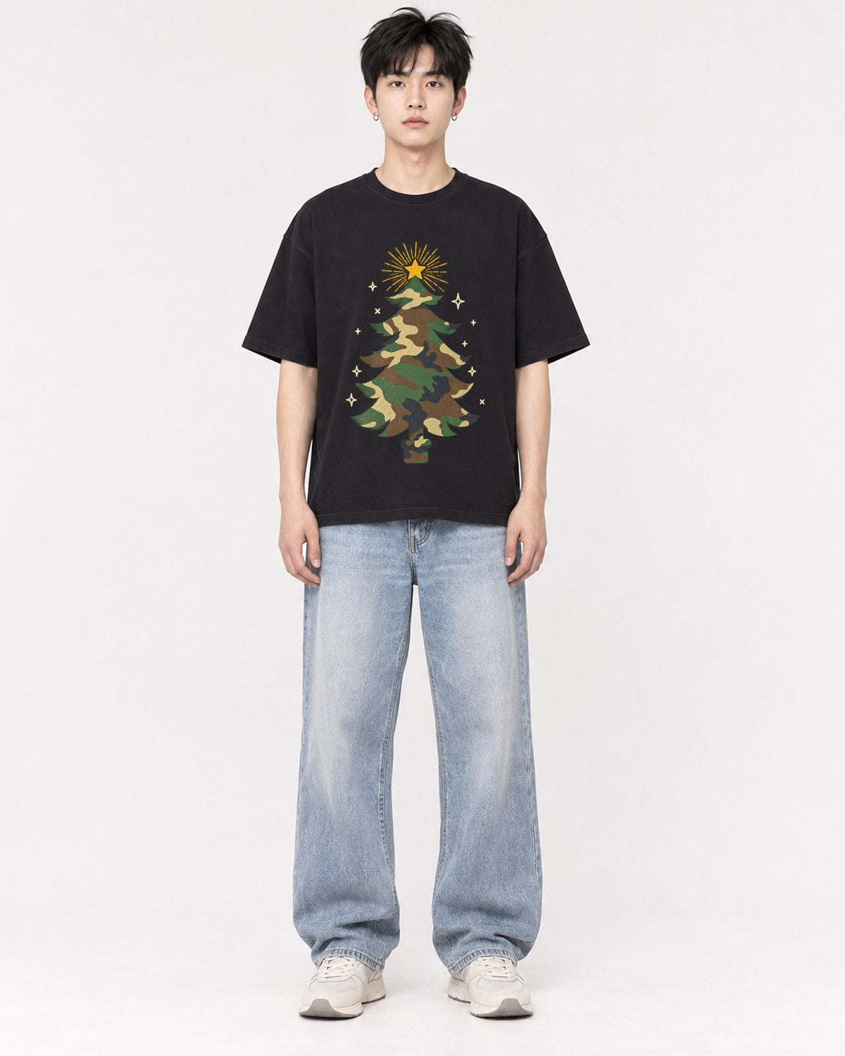 Mockup Boxy Heavyweight Tee Black male full-body 01
