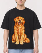 Mockup Boxy Heavyweight Tee Black male close-up 13