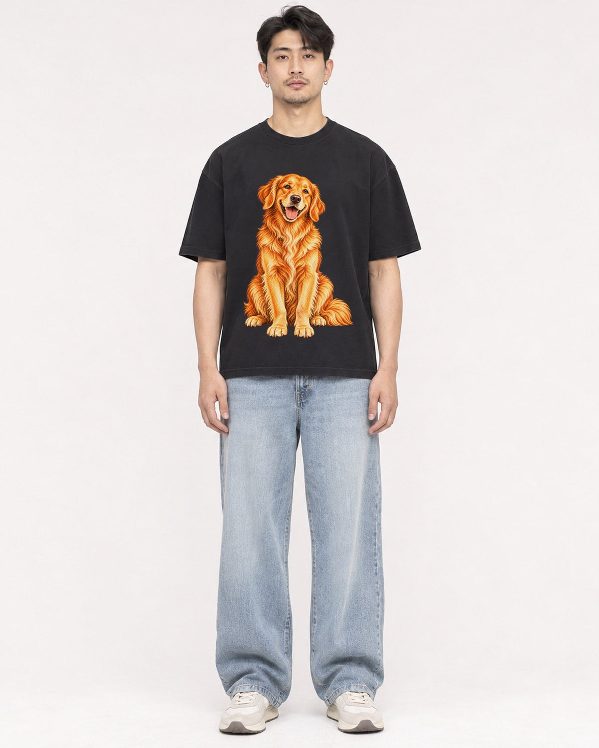 Mockup Boxy Heavyweight Tee Black male full-body 13