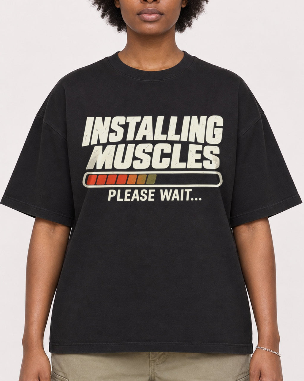 Mockup Boxy Heavyweight Tee Black female close-up 14