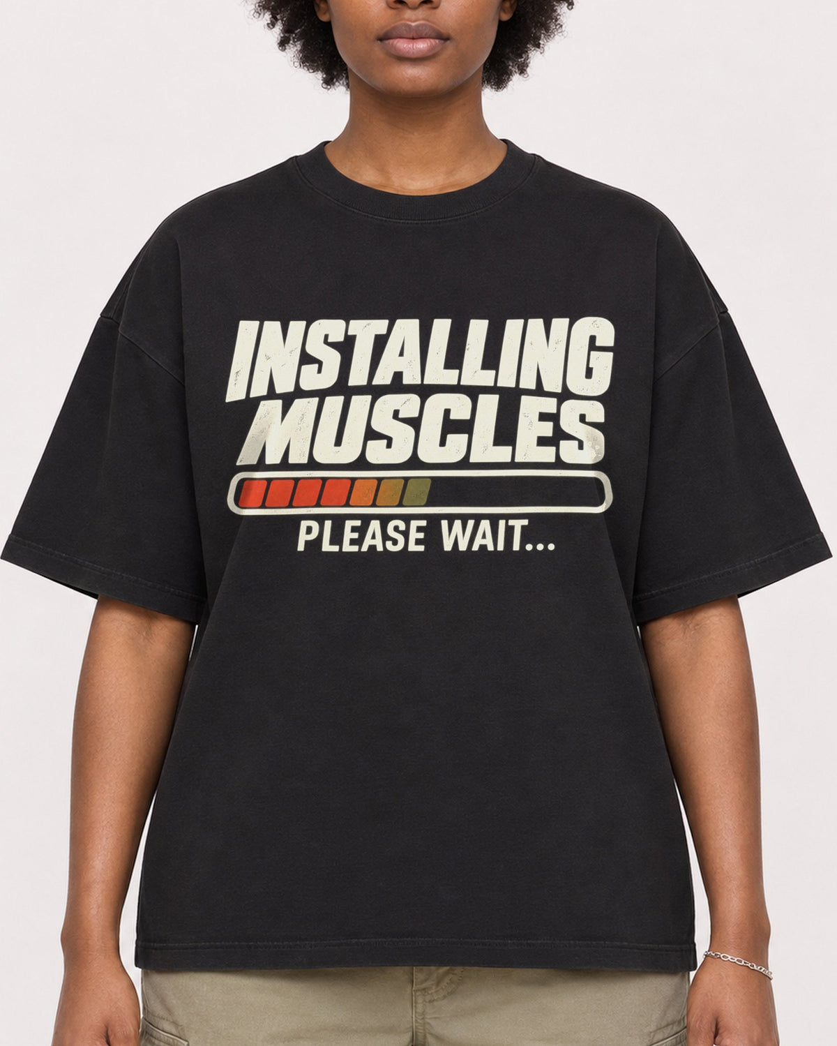 Mockup Boxy Heavyweight Tee Black female close-up 14