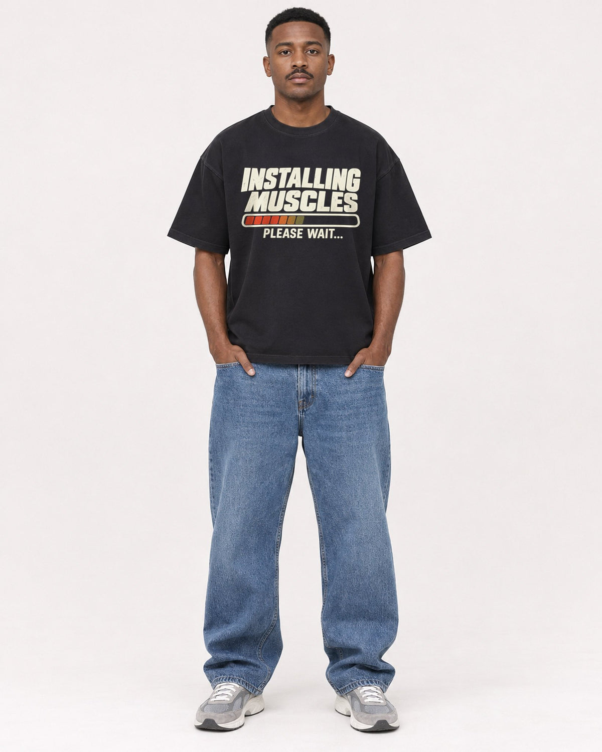 Mockup Boxy Heavyweight Tee Black male full-body 14