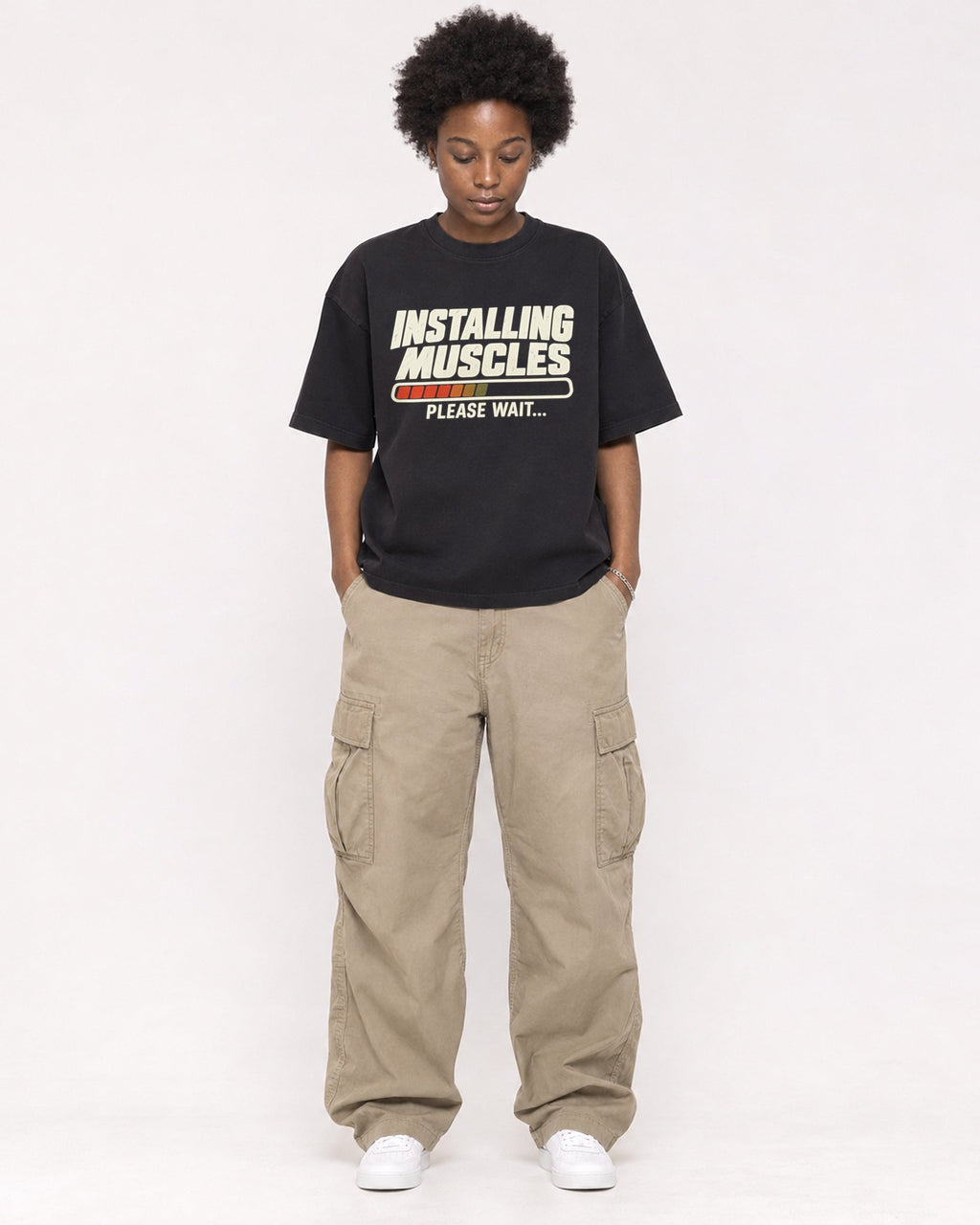 Mockup Boxy Heavyweight Tee Black female full-body 14