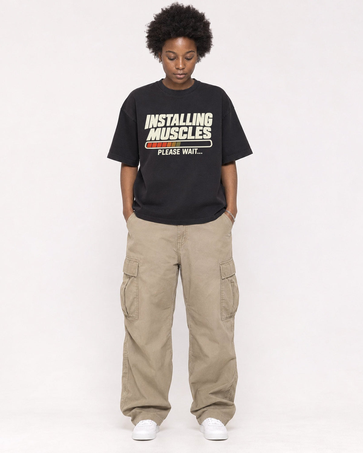 Mockup Boxy Heavyweight Tee Black female full-body 14