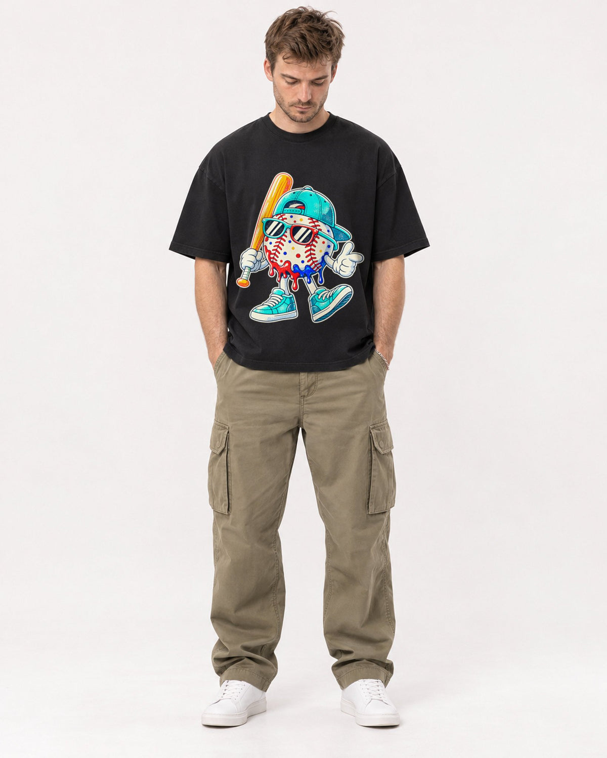 Mockup Boxy Heavyweight Tee Black male full-body 08