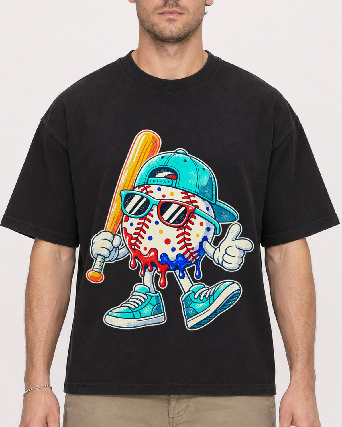 Mockup Boxy Heavyweight Tee Black male close-up 08