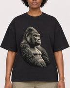 Mockup Boxy Heavyweight Tee Black female close-up 14