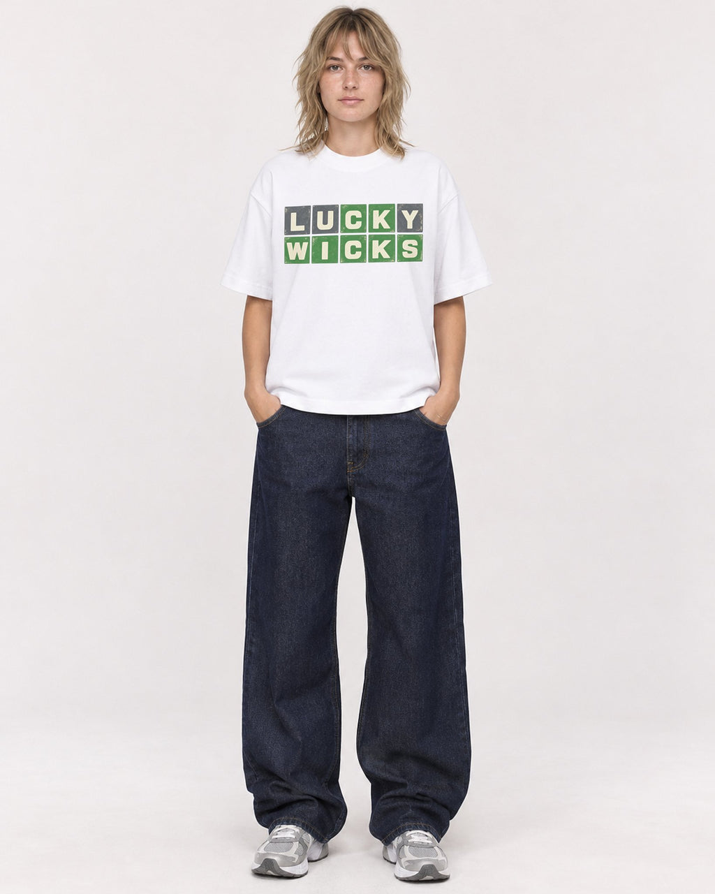 Mockup Boxy Heavyweight Tee White female full-body 19
