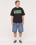 Mockup Boxy Heavyweight Tee Black male full-body 19