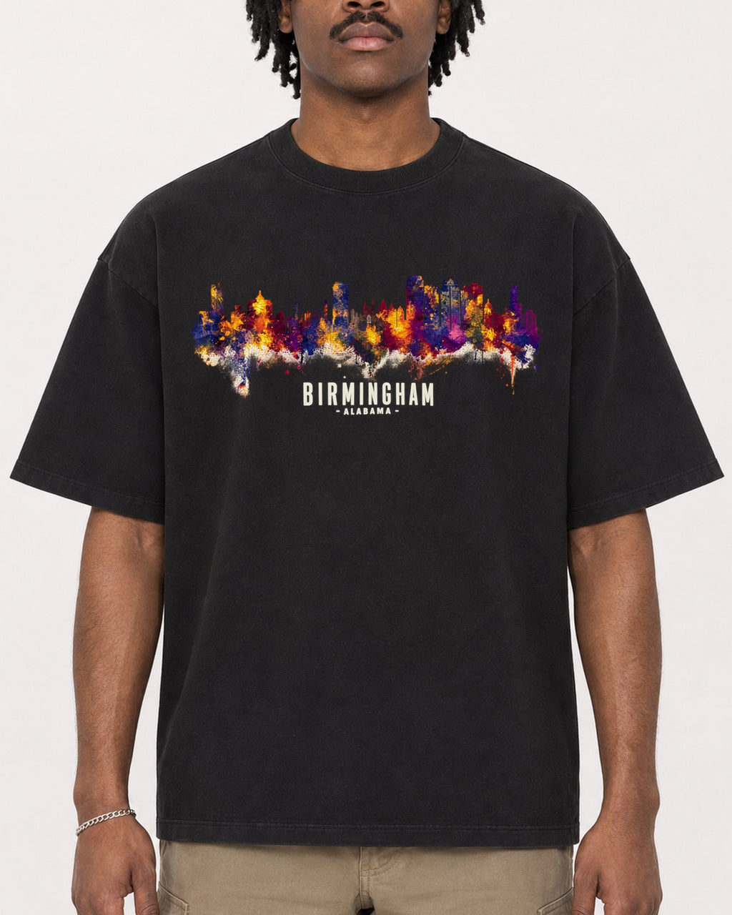 Mockup Boxy Heavyweight Tee Black male close-up 04