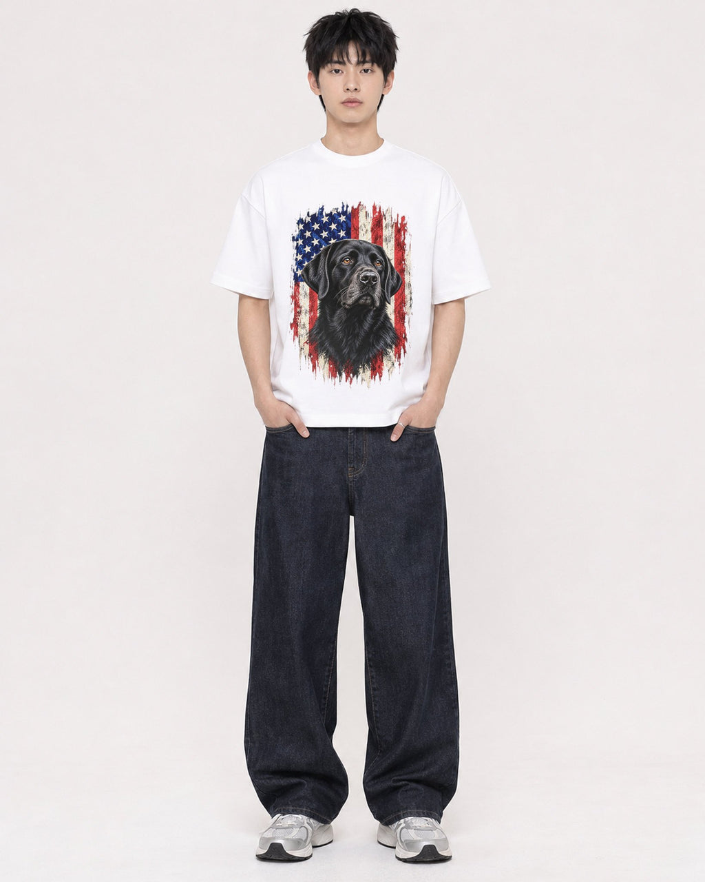 Mockup Boxy Heavyweight Tee White male full-body 01