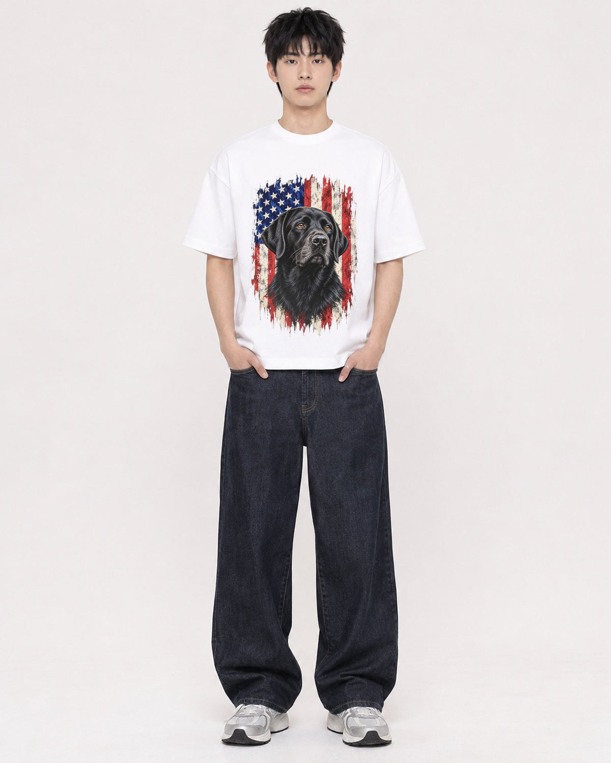 Mockup Boxy Heavyweight Tee White male full-body 01