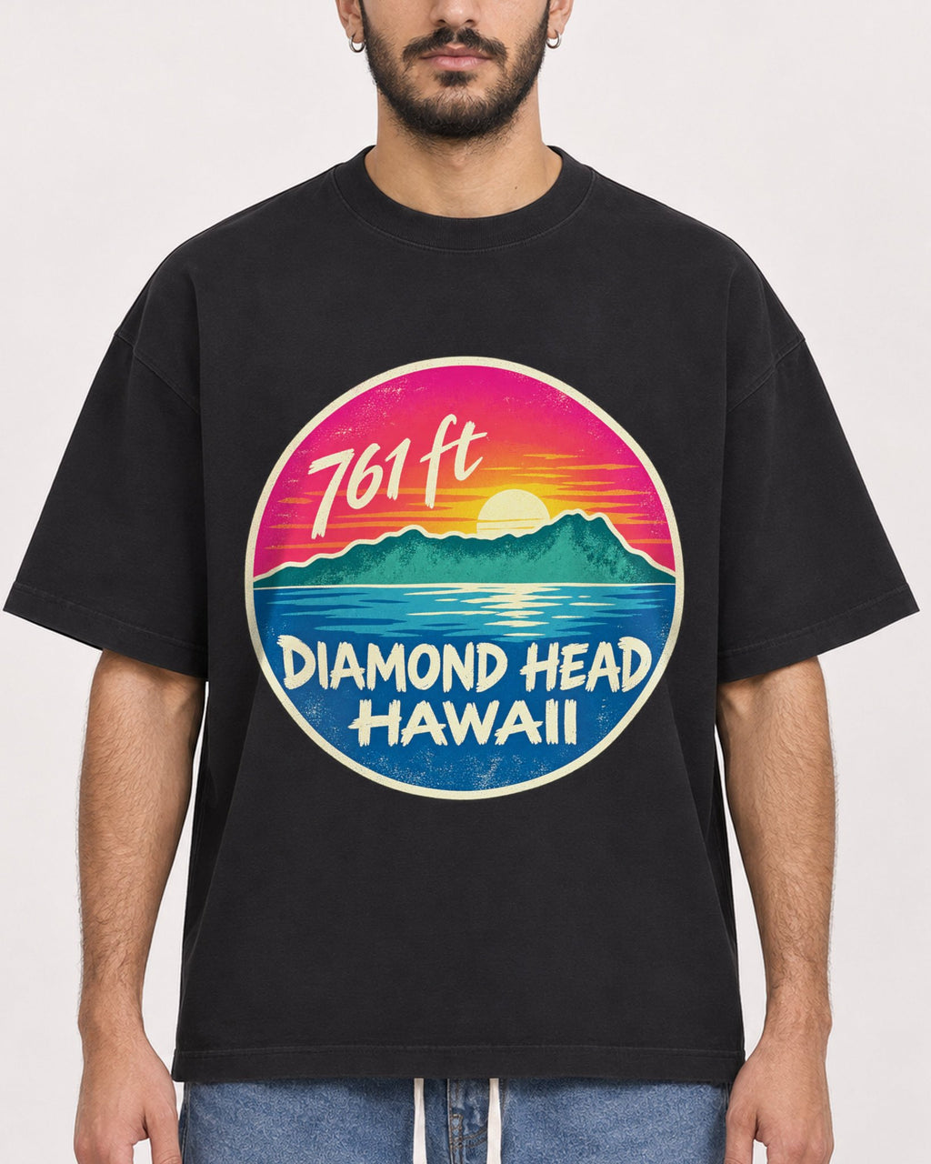 Mockup Boxy Heavyweight Tee Black male close-up 07