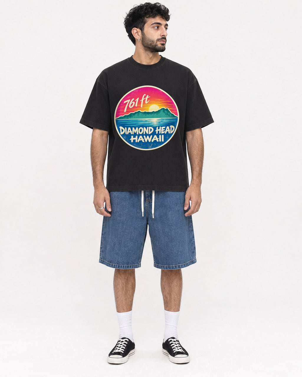 Mockup Boxy Heavyweight Tee Black male full-body 07