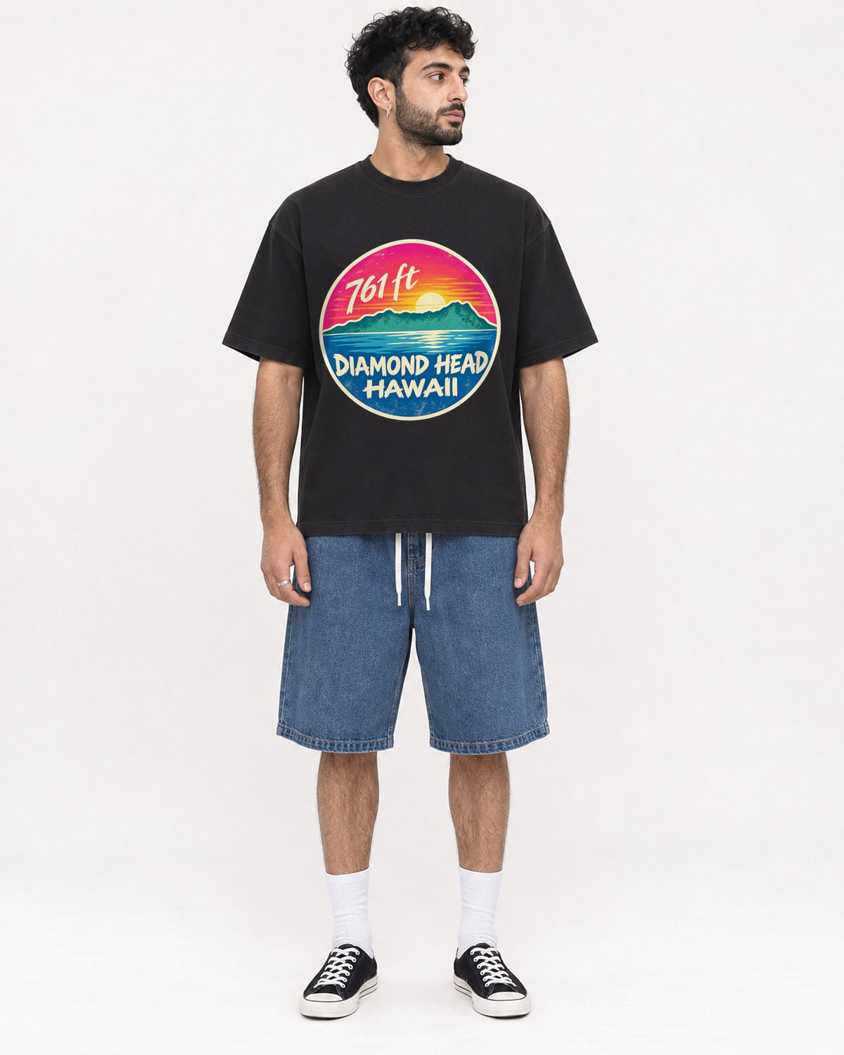 Mockup Boxy Heavyweight Tee Black male full-body 07