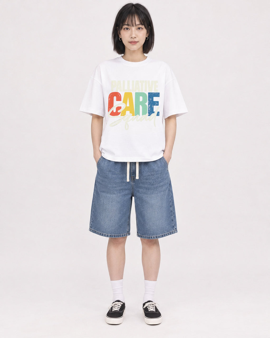 Mockup Boxy Heavyweight Tee White female full-body 11
