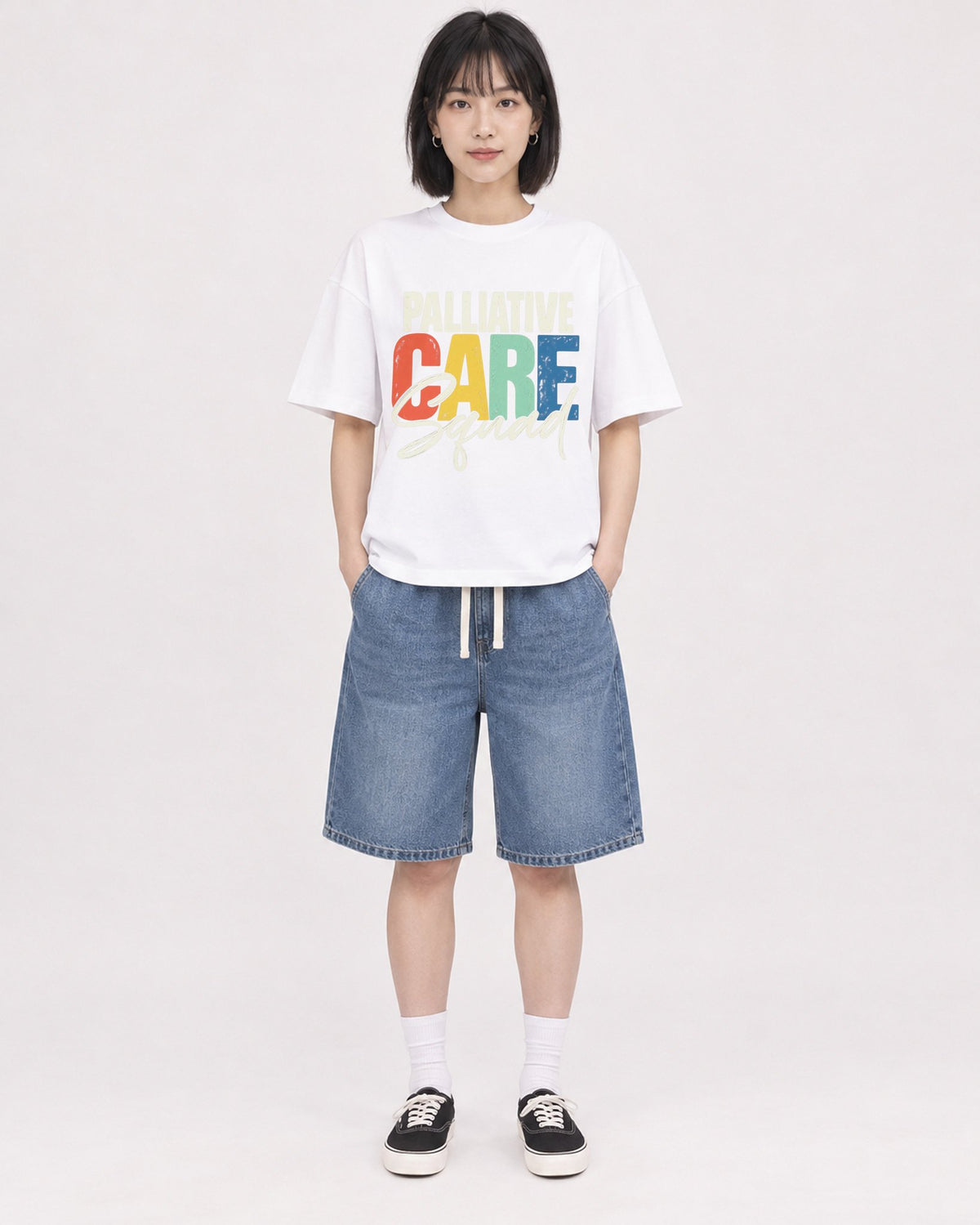 Mockup Boxy Heavyweight Tee White female full-body 11