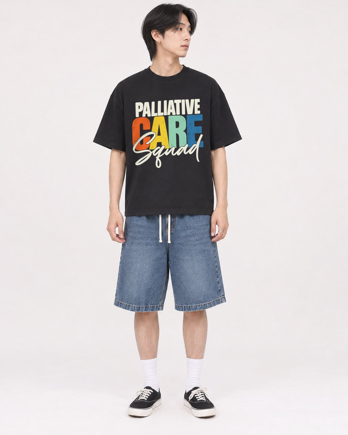Mockup Boxy Heavyweight Tee Black male full-body 11