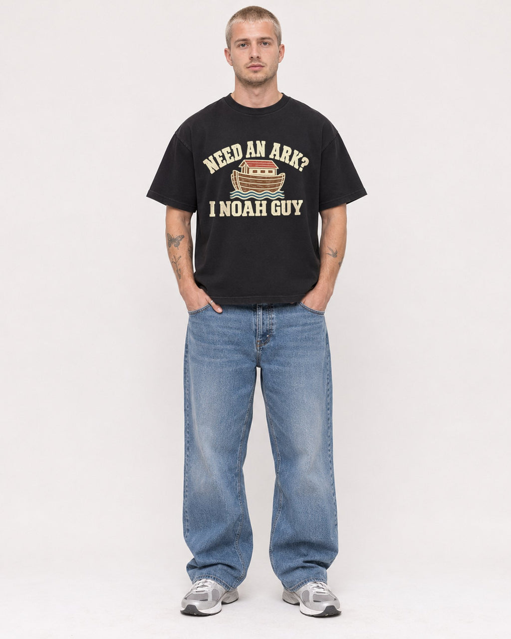 Mockup Boxy Heavyweight Tee Black male full-body 18