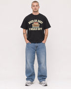 Mockup Boxy Heavyweight Tee Black male full-body 18