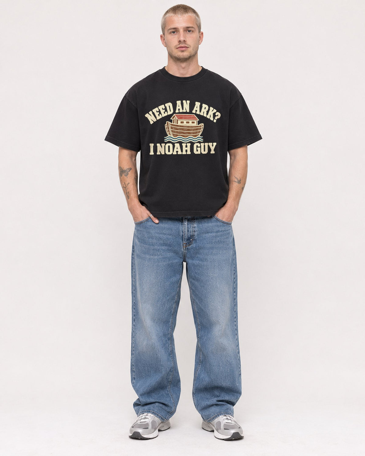 Mockup Boxy Heavyweight Tee Black male full-body 18