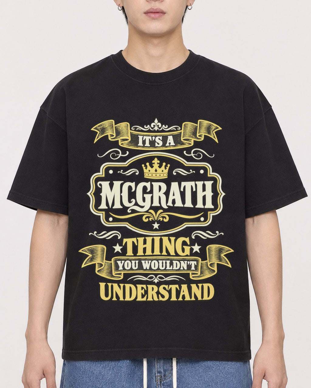 Mockup Boxy Heavyweight Tee Black male close-up 31