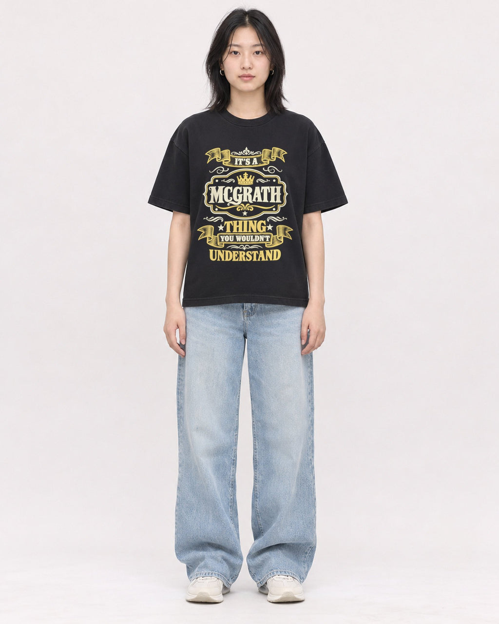 Mockup Boxy Heavyweight Tee Black female full-body 31