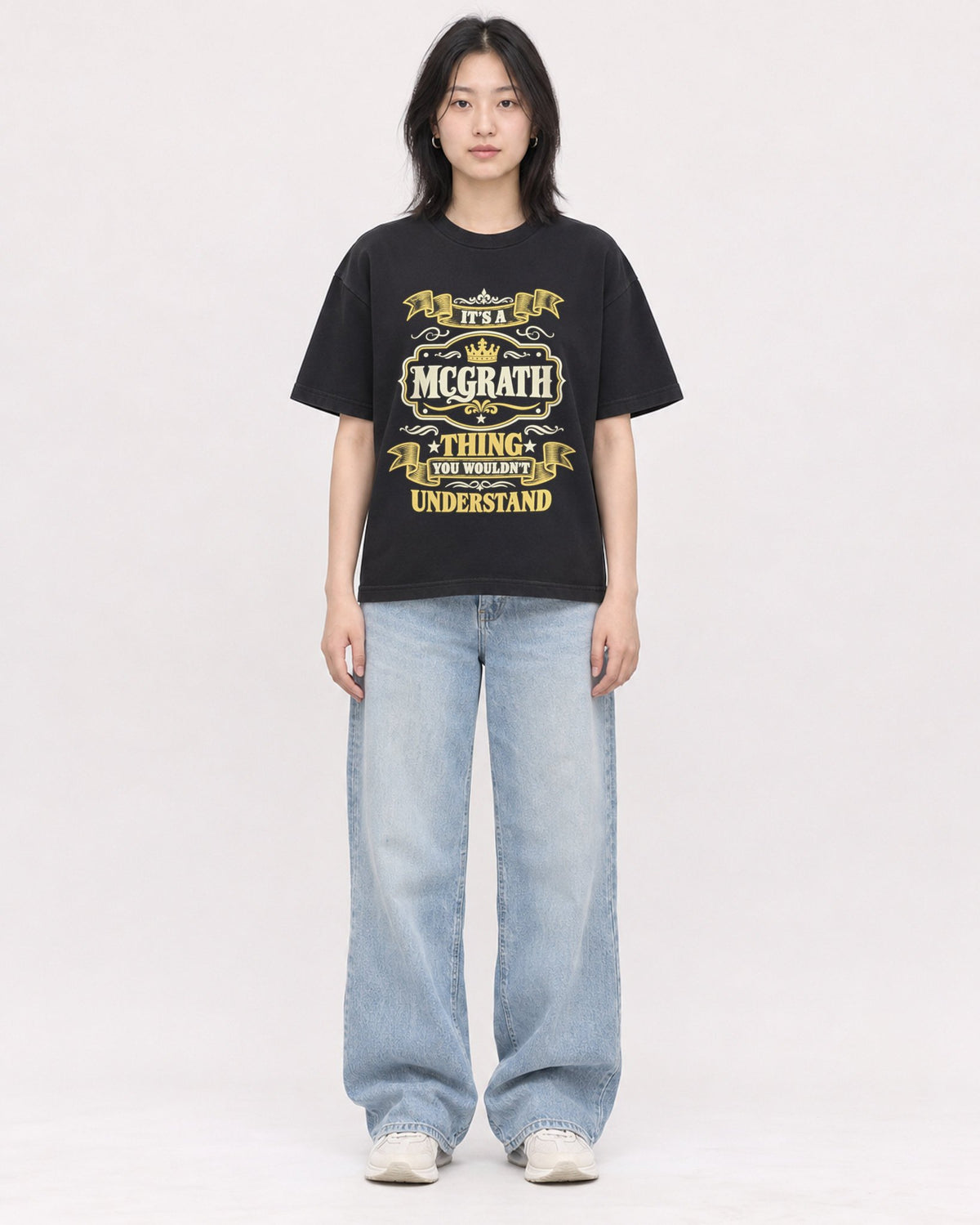 Mockup Boxy Heavyweight Tee Black female full-body 31